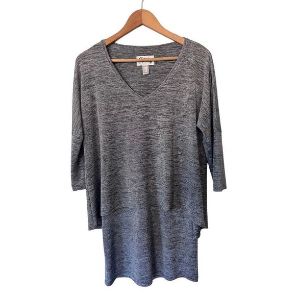 Joseph Ribkoff Layered 3/4 Sleeve V-Neck Tunic Top Silver Marled Gray Size 4 - Picture 1 of 12